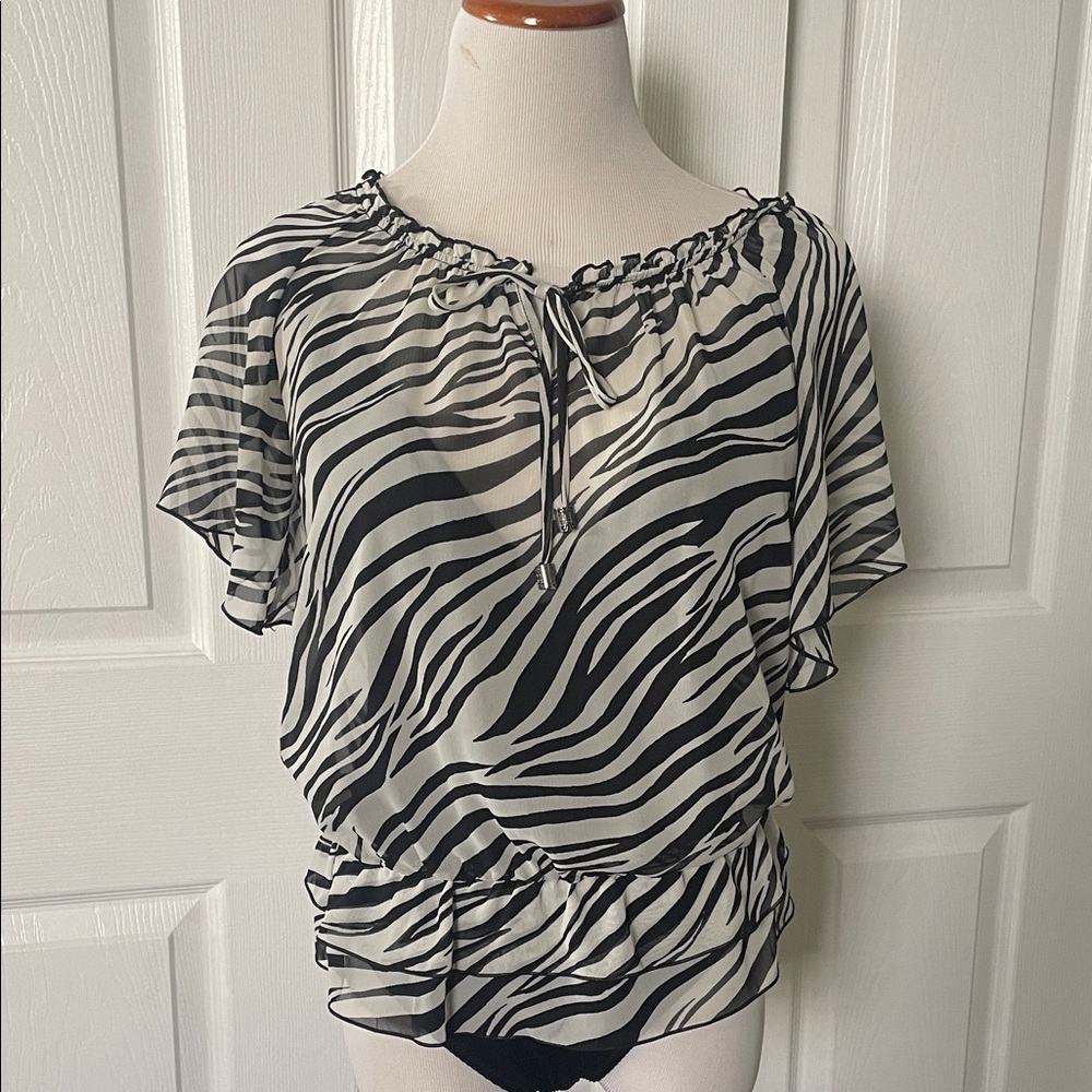 AB Studio Black and White Zebra Print Blouse